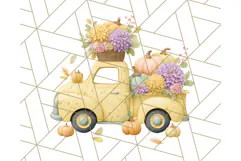 Vintage Truck Pumpkin and Fall Flowers PNG Clipart, Autumn Product Image 4