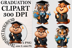 Whimsical Graduation Animal Clipart PNG, Graduation PNG Product Image 1