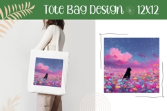 Black Cat Illustration, Cute Cat Tote Bag Template Product Image 1