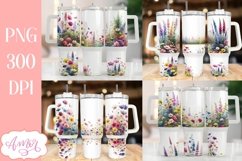 Watercolor wildflowers 40 oz tumbler PNG for sublimation Product Image 1