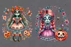 Watercolor Halloween Zombie Doll. PNG sublimation Product Image 4