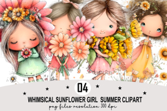 Whimsical Sunflower Girl Summer Clipart Watercolor png Product Image 1