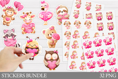 Yarn Animals Stickers Bundle. Valentines Sticker Printable Product Image 1