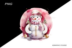 Pink Snowman Clipart, Gold and Pink Chistmas Clipart Product Image 1