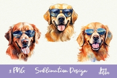 3 Golden Retriever in Sunglasses Cool Dog Watercolor Clipart Product Image 1