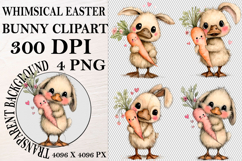 Whimsical Bunny Easter Clipart, Watercolor Easter Bunny PNG Product Image 1