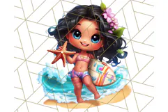 Chibi Summer Girls Clipart PNG, Bright Kawaii Summer Art Product Image 4