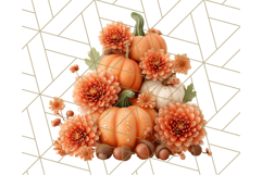 Pumpkin Clipart with Fall Flowers PNG Autumn Illustration Product Image 4
