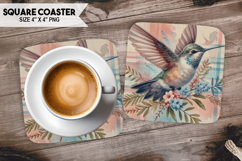 Hummingbird, Bird &amp; Others, Buffalo Plaid Square Coaster PNG Product Image 1