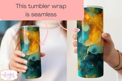 Teal and gold tumbler wrap sublimation PNG, Alcohol ink PNG Product Image 3
