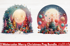 2 Watercolor Merry Christmas PNG | Festive Holiday Product Image 1