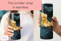 Blue and gold tumbler wrap sublimation PNG, Alcohol ink PNG Product Image 3