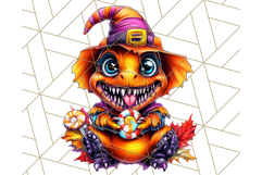 Bright Halloween Dinosaur PNG Clipart with Holiday Elements Product Image 4