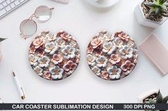 Flowers Car Coaster Sublimation| Flowers Coaster PNG Design Product Image 1