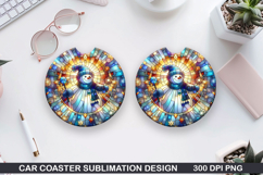 Snowman Car Coaster Sublimation|Christmas Coaster PNG Design Product Image 1