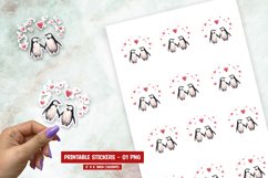 Watercolor valentine day penguin sticker png Product Image 1
