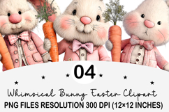 Whimsical Bunny Easter Clipart, Watercolor Easter Bunny PNG Product Image 1