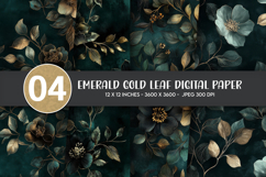 Emerald Gold Leaf Digital Paper Product Image 1