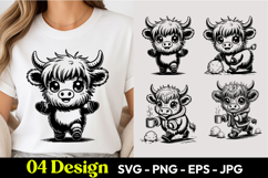 Cute Highland Cow Winter Cartoon SVG PNG Product Image 1