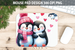 Watercolor Penguin Mouse Pad Sublimation - Valentines PNG Product Image 1