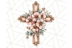 Faith Cross PNG with Flowers, Watercolor Religious Art Print Product Image 4