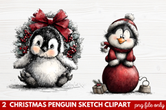 Christmas Penguin Sketch Clipart | Hand-Drawn Holiday Product Image 1