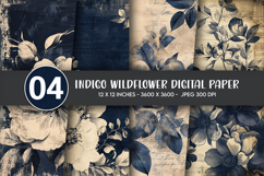 Indigo Wildflower Digital Paper Product Image 1