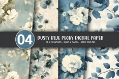 Dusty Blue Peony Digital Paper Product Image 1