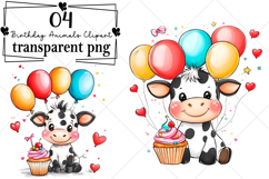 Whimsical Birthday Animals Clipart Watercolor PNG Product Image 1