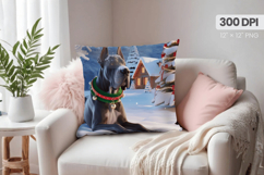 Winter Dog Christmas PNG, Winter Wonderland Pillow Design Product Image 1