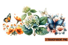 Watercolor Butterflies With Flowers Clipart PNG , Product Image 1