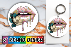 Blissful Keychain Round PNG Style, Dripping Lips Product Image 1