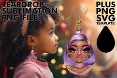 Charming Teardrop Earrings Art PNG, Afro Girl Product Image 1