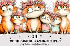 Mother and Baby Animals Clipart Watercolor png Product Image 1