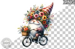 Floral Crown Gnome Rides A Bike Sublimation Clipart Design Product Image 1