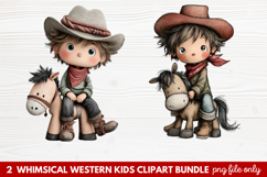 2 Whimsical Western Kids Clipart | Cute Cowboy &amp; Cowgirl PNG Product Image 1
