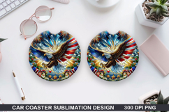 Eagle Car Coaster Sublimation, 4th Of July Coaster PNG Product Image 1