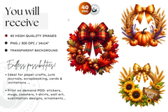 Autumn Harvest Wreaths Cliparts - Rustic Fall &amp; Thanksgiving Product Image 2