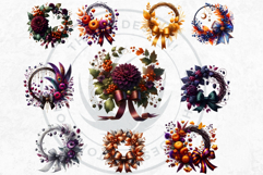 Autumn Harvest Wreaths Cliparts - Rustic Fall &amp; Thanksgiving Product Image 8