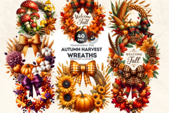 Autumn Harvest Wreaths Cliparts - Rustic Fall &amp; Thanksgiving Product Image 1