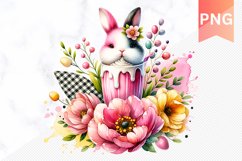 Easter Bunny And Milkshake Flowers Sublimation - Clipart PNG Product Image 1