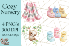 Knitted Nursery Animal Clipart PNG, Cozy Watercolor Baby Fox Product Image 1
