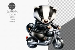 Badger biker, Fantasy clipart, Watercolor clipart, Biker Product Image 1