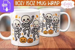 Happy skeletons mug wrap PNG, Cute Halloween mug template Product Image 2