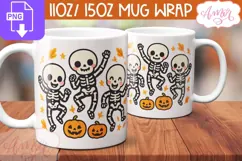 Happy skeletons mug wrap PNG, Cute Halloween mug template Product Image 2