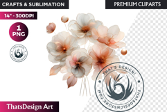 Rose Gold Pink flowers Clipart, Abstract Flowers Wedding PNG Product Image 1