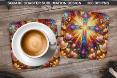 Flower Coaster Sublimation, Easter Coaster PNG Design Product Image 1