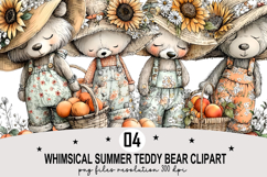 Whimsical Summer Teddy Bear Clipart Watercolor png Product Image 1