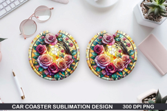 Roses Car Coaster Sublimation| Christmas Coaster PNG Design Product Image 1