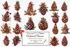Watercolor Whimsical Red and Gold Pinecones Clipart Product Image 1